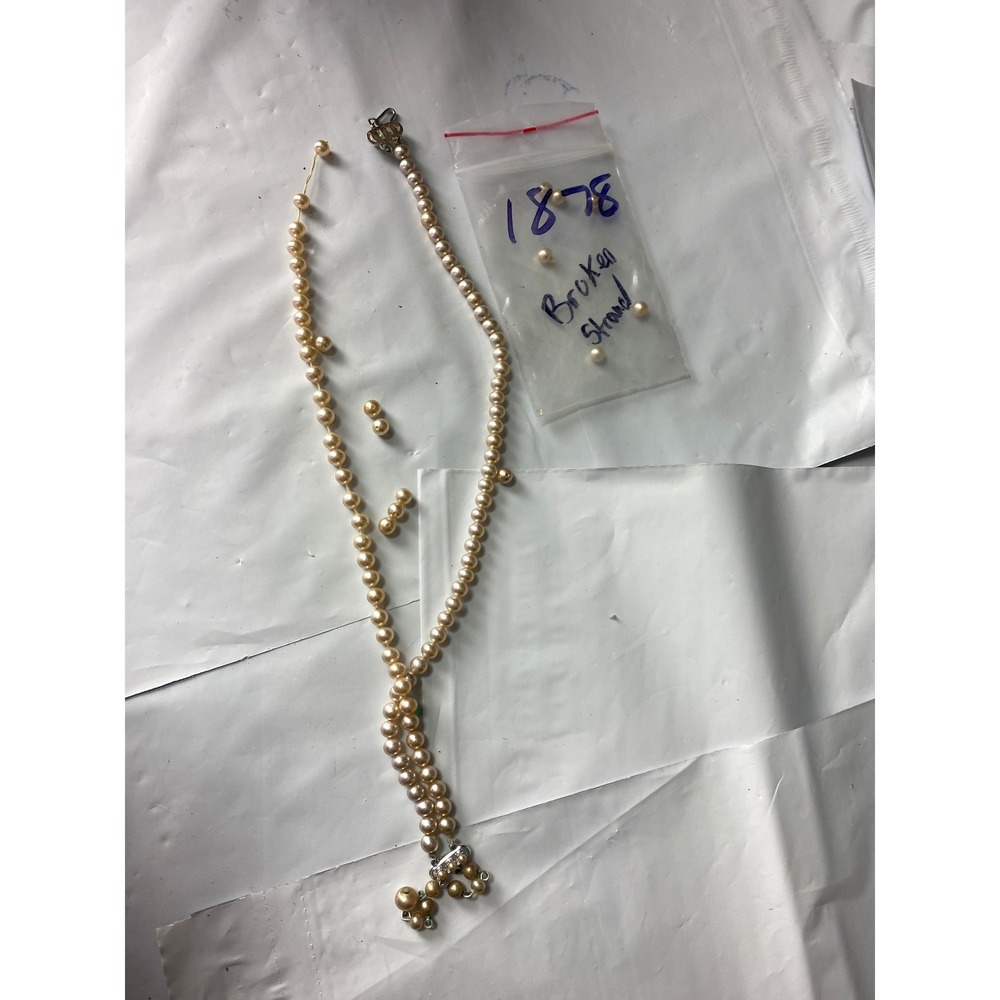 Vintage Faux Pearl Necklace Broken Strand w/ Loose Pearls Gold‎ Tone Clasp